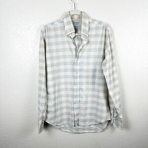 Ledbury Checker Plaid Neutral Button Up Collared Shirt Slim Fit Size Medium